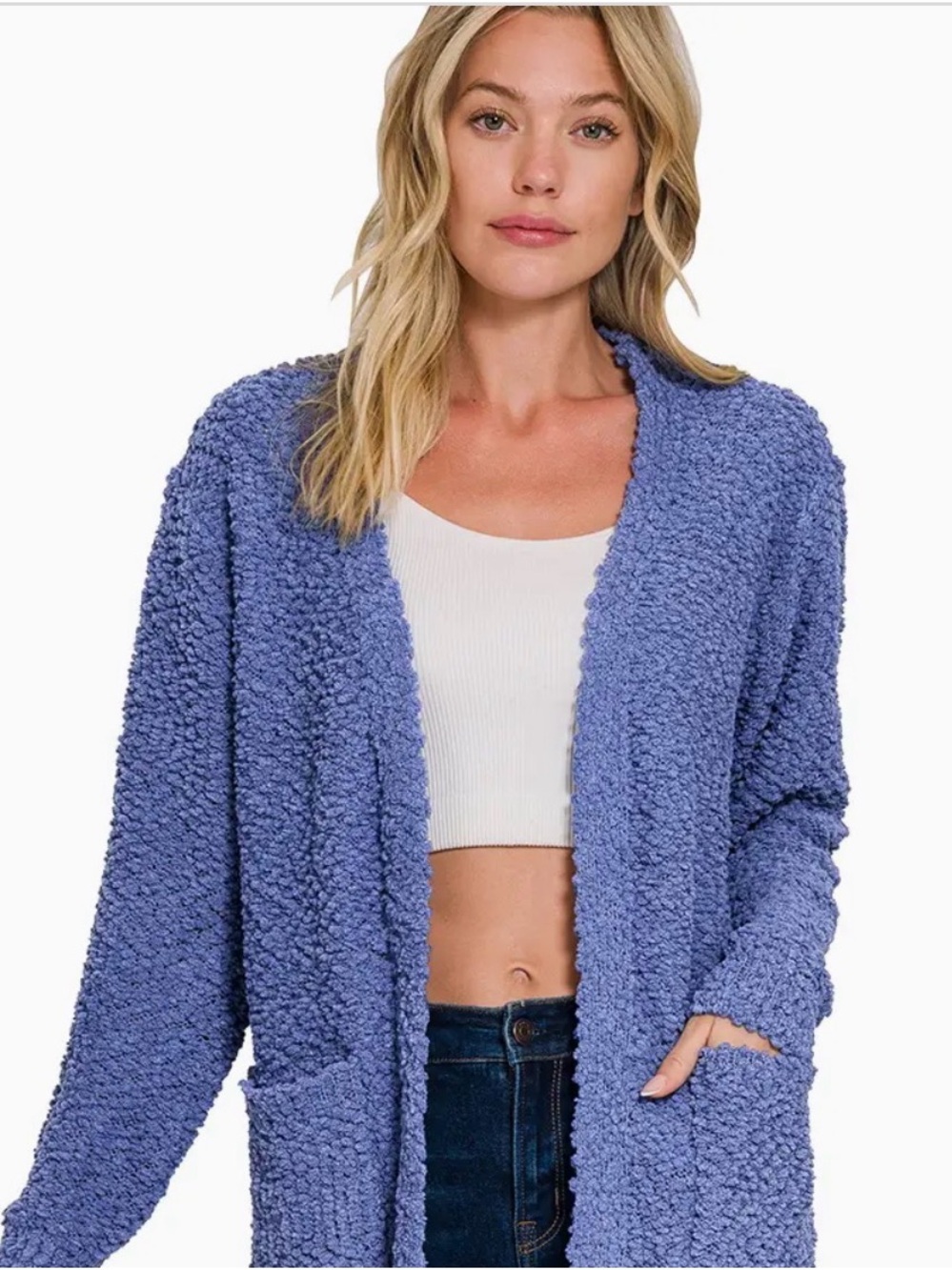 Zenana Marlin Cozy Popcorn Open Cardigan LARGE